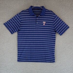Texas Rangers Tiger Woods collection Blue & white Striped Polo Shirt mens medium